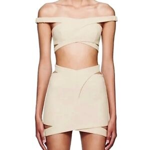 J KOO Beige Cut-Out Mini Skirt New with tags